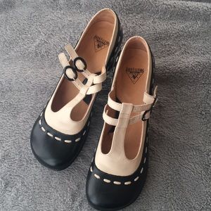 John Fluevog Black and Cream Heels